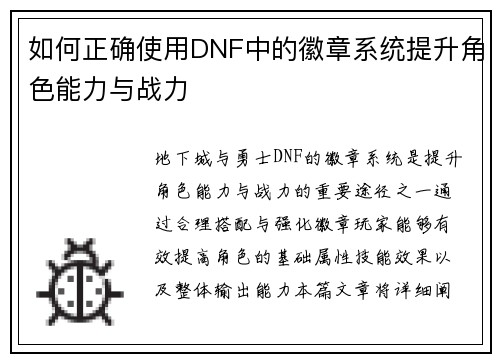如何正确使用DNF中的徽章系统提升角色能力与战力